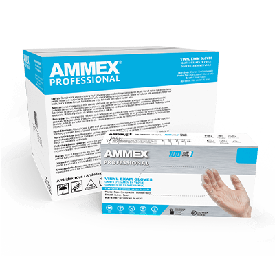 AMMEX Professional Clear Vinyl PF Exam Gloves, 100 Pack